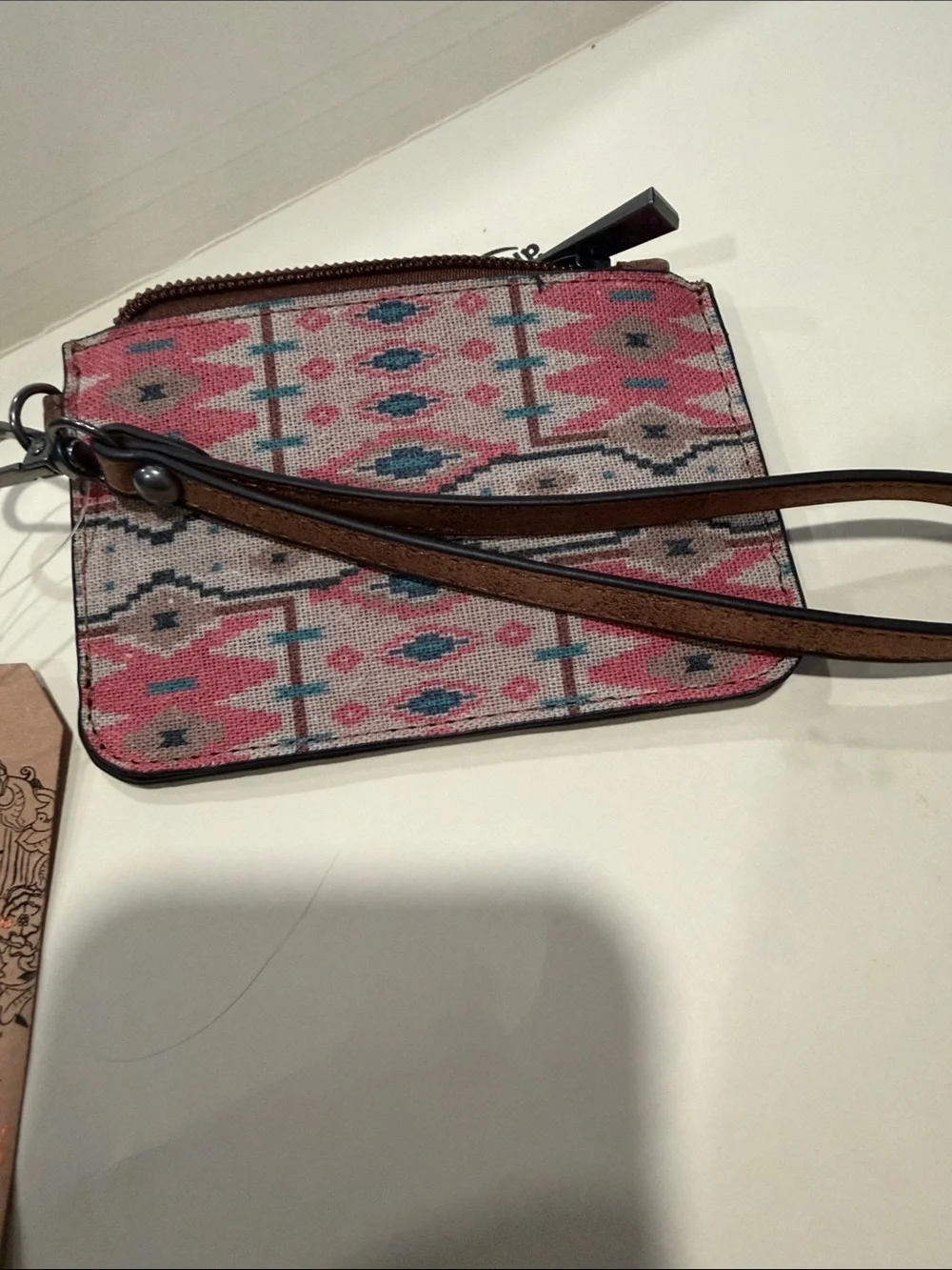 Pink Aztec Print Wristlet Pouch